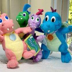 3 Flying Dragon Tales Plush Dragons Cassie, Ord And Zak & Wheezie! Collectible!