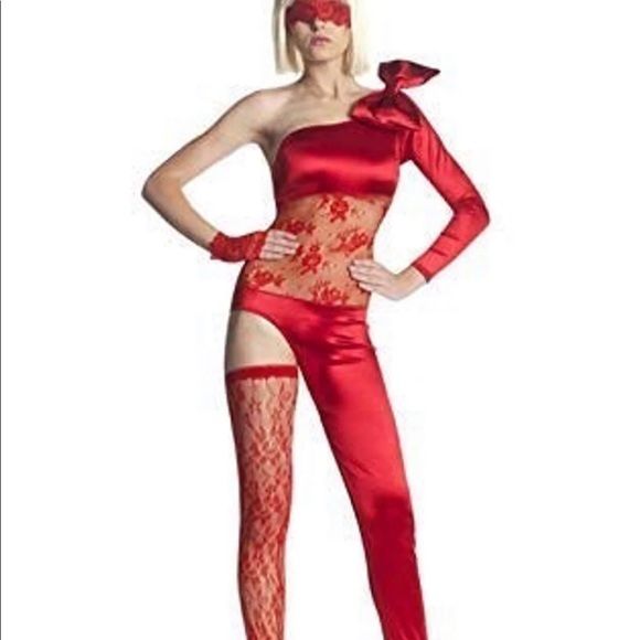 Red Lace Fiery Femme Fatale Jumpsuit Women’s Halloween Costume 