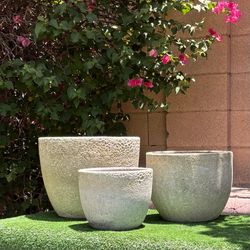 3 piece set - White Atlantis Ceramic Outdoor Patio Garden Pots, Herbs, Succulents, Small Plants
