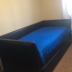Dark Brown Leather, Twin Bed, Twin daybed with trundle