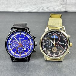 DEYROS Multifunctional Calendar Luminous Men's Watches lot of 2 TESTED 