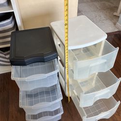 2 Plastic Drawers Same Size White One Came With Wheels Excellent For Organizing Clothes Or toys LegosNo Broken Or Chips $10.00 Each One Both $15.00
