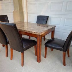 Large Marble Top Dinning Table with Five Chairs
