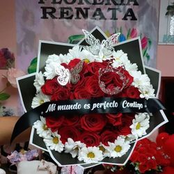 Rose Bouquet With White Flowers