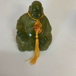 figura de Buda sonriente sentado de resina de jade verde