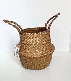 Brown Wicker Belly Basket with Handles