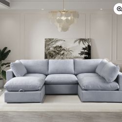 Modular Cloud Couch Sectional FREE DELIVERY!🚚 Light Gray 5 Piece Set With OTTOMAN 