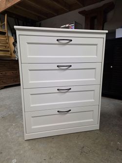 Modern White 4 Drawer Tallboy Dresser