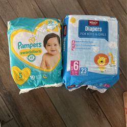 Pampers Diapers Swaddles Size 5 & Winch Diapers Size 6