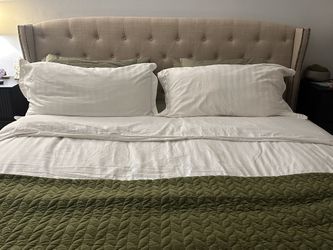 Upholstered Wingback King Bed Frame With Mattress 