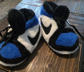 Plush Nike Slippers Blue Black White
