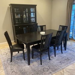Beautiful All Black  Dining Set With Hutch 
