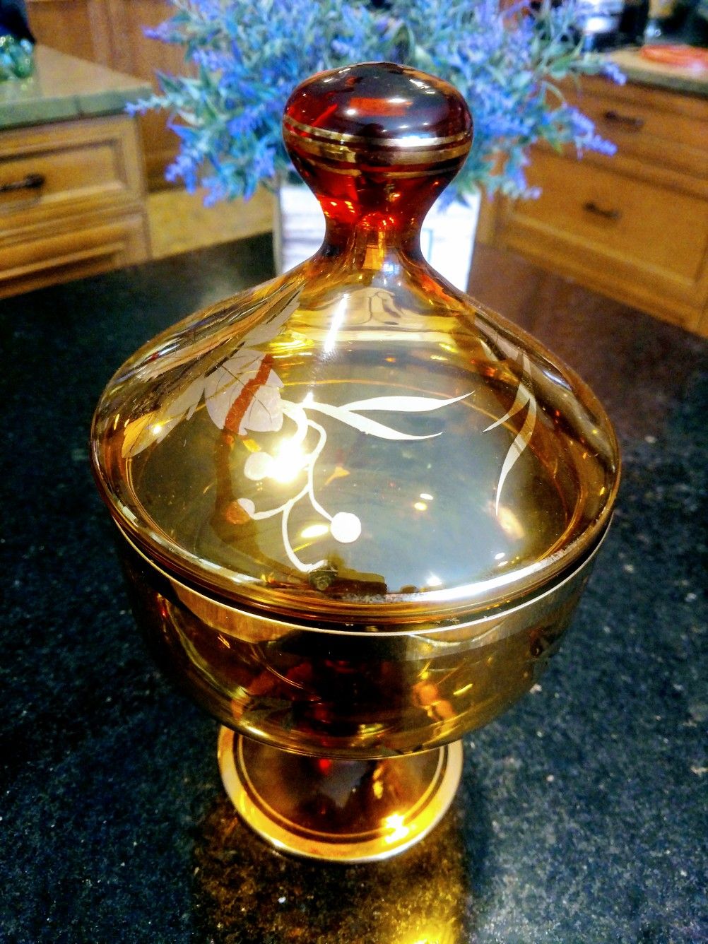 Vintage Glass Candy Dish With Lid