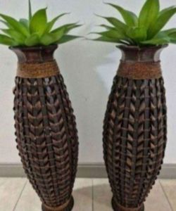 ** SPECIAL ** 39" Hand Woven Bamboo Floor Vases w Faux Agave Head Pieces ($80 EACH) @ Lasting Creations