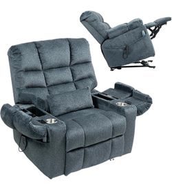 3-Motor Zero Gravity Recliner with Adjustable Seat Height Big Man Recliners 400 lbs with Heat Massage Arm Storage Cup Holders, Power Lift Chair for El
