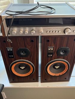 Vintage Kenwood and Cerwin Vega Speakers with stand and extra receiver.