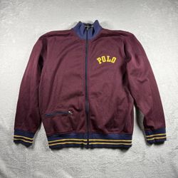 Vintage Polo Ralph Lauren Men’s M Burgundy Spell Out Track Jacket Sweater #2727