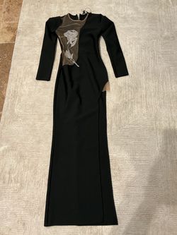 Black Long Sleeve Maxi Dress with Mesh Rose Detail