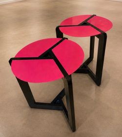 Postmodern Blu Dot Pi Pink and Black Side Tables - pair