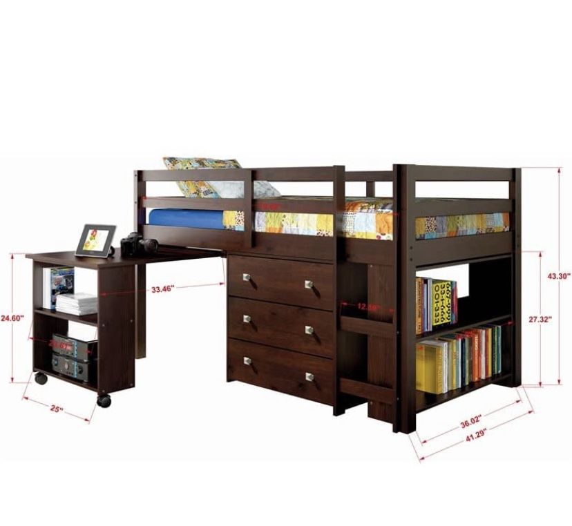 Bed  With Storage And Desk ,  Twin Size  With Mattress 