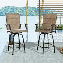 Outdoor Swivel Bar Stools, Patio Textilene Height Chairs with Quick-Dry Foam Padded, Set of 2