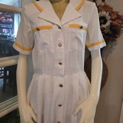 Dress, White With Yellow Trim, Size 