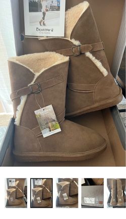 BearPaw Women's Tan Suede Shearling Boots with Buckle