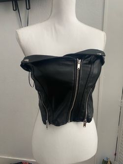 Love Tree Black Faux Leather Strapless Top