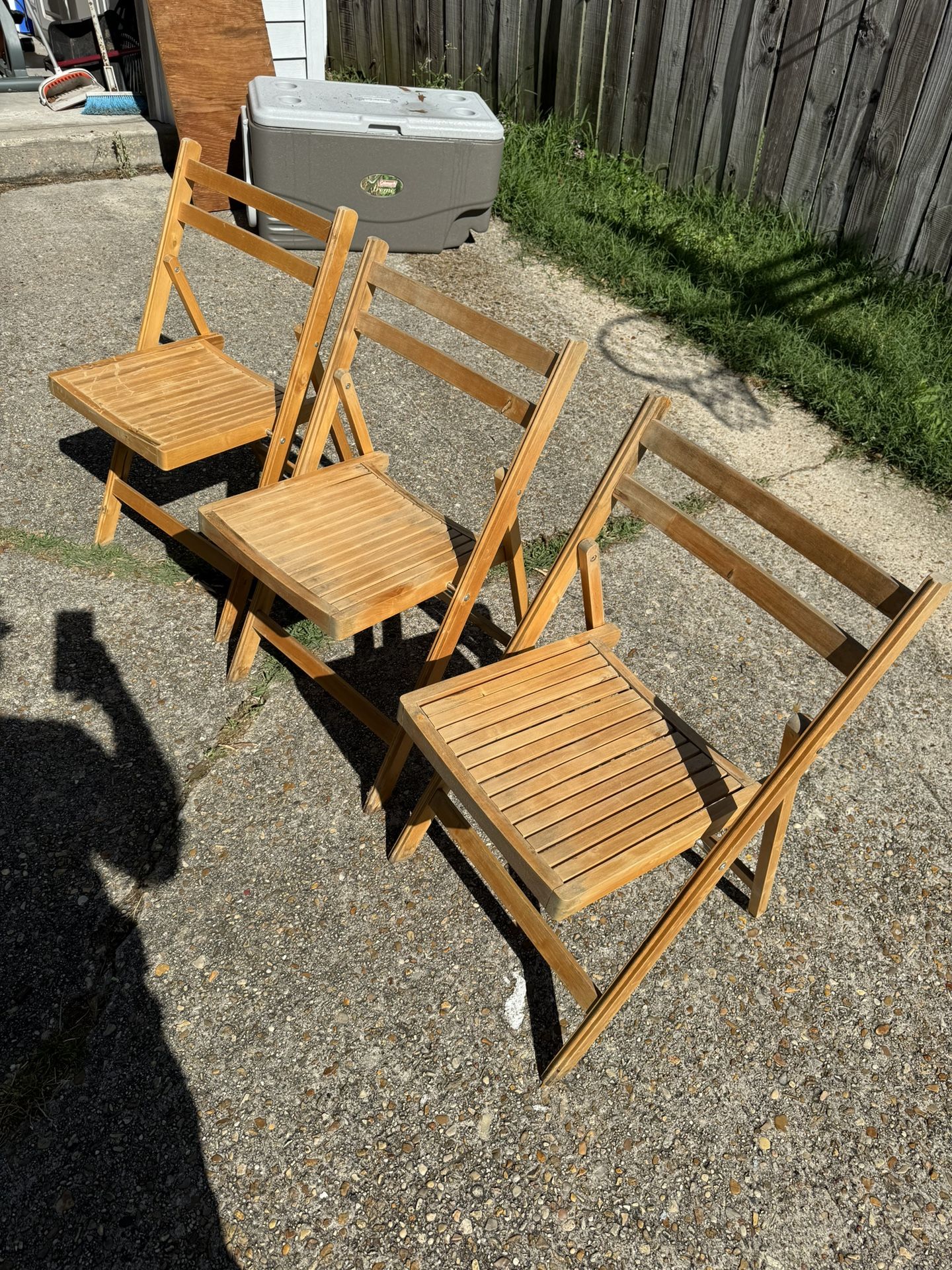 Wooden Folding Chairs Mid Century Wood Slat Seat Vintage  set of 3 