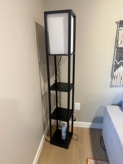 Black Floor Lamp with Shelves