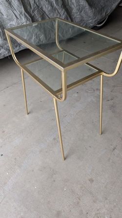 Mid Century Modern Glass & Brass Side Table Night Stand