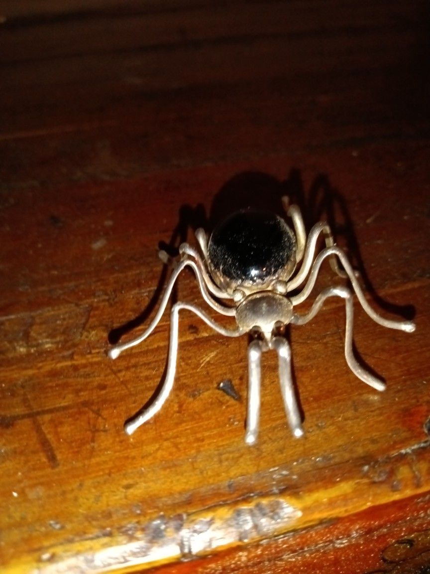 Sterling Silver Spider Brooch Onyx Belly Signed E Spencer Navajo 