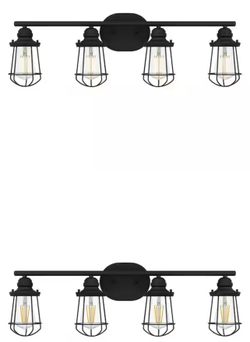 Hampton Bay Southbourne 28 in. 4-Light Matte Black Vanity Light with Open Steel Cage Frame