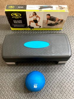Athletic Works Adjustable Step Deck & Century 10lb Medicine Ball Set - Excellent Condition!