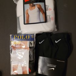 New Men's Polo Boxers, Nike Socks & Hanes Tanks Large