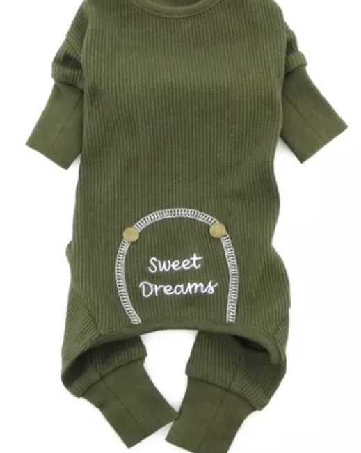 Thermal Dog Pajamas Olive Green Sweet Dreams Size Medium