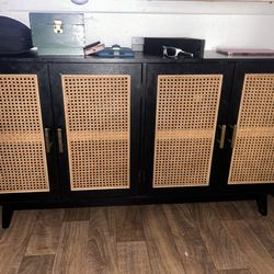 Wooden rattan storage cabinet