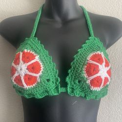 Hand Made Halter Green Red Bikini Top