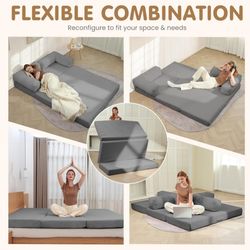 New Vac Sealed Convertible Sofa Bed,5-in-1 Tri-Fold Boneless Couch with Removable Armrests & Handle,Corduroy Futon Sleeper Sofa,Floor Folding Mattress