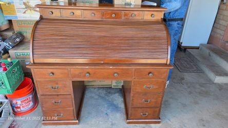 Wooden Roll Top Desk with Drawers