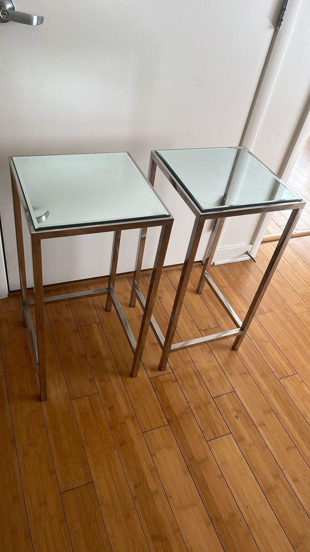 Set Up Two Modern Glass And Chrome Side Tables