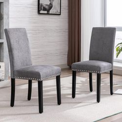  New Set of 4 Business Dining Chairs, Fabric Padded Business Dining Chairs, Dining Chair with Nailhead Trim, Gray