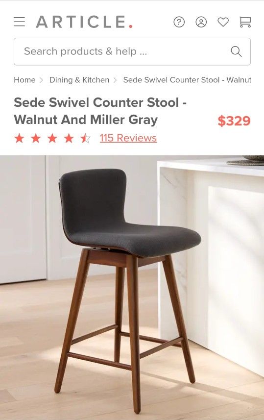 Article- Sede Miller Gray Walnut Swivel Counter Stools BRAND NEW IN BOX, NEVER USED set of 3