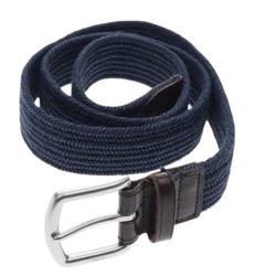Polo Ralph Lauren Woven Stretch Belt (Men's L) Navy Blue Silver Buckle Leather