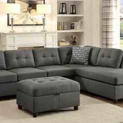 NEW Modern Grey Fabric Sectional Sofa with Reversible Chaise