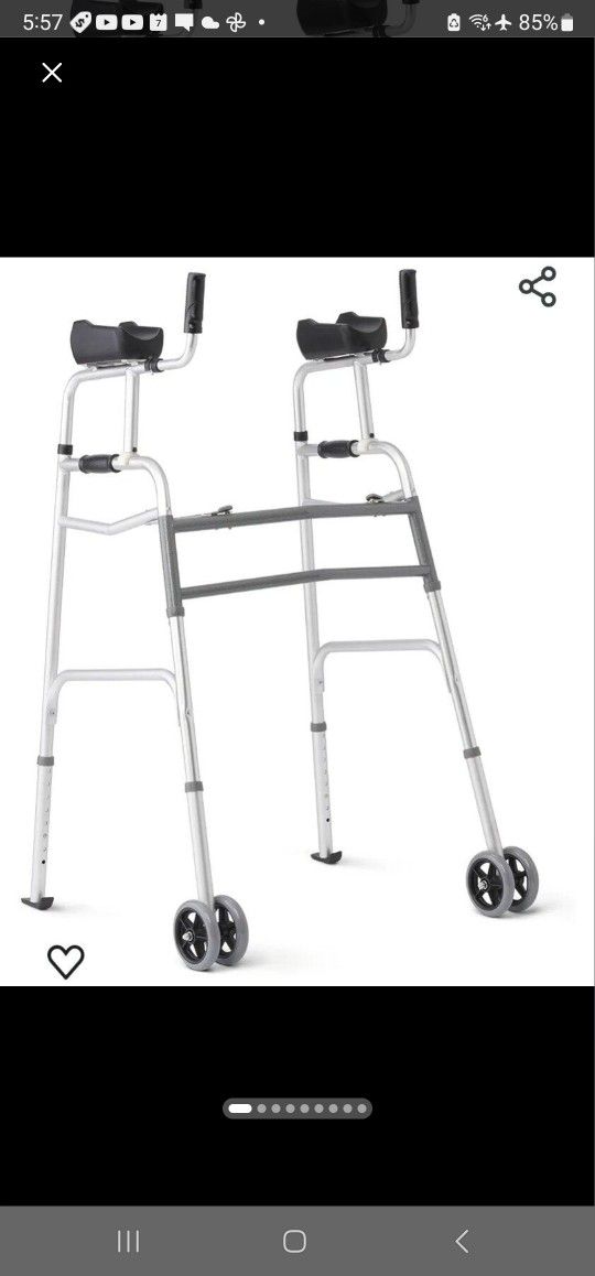Medline Upright Walker with 5” Dual Wheels, Forearm Walker with Armrests, Height Adjustable, 300lb Capacity