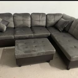 Miscofiber sectional with storage ottoman