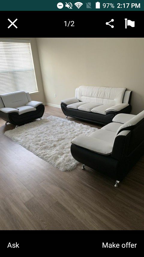White/Black 3 Piece Sofa Set