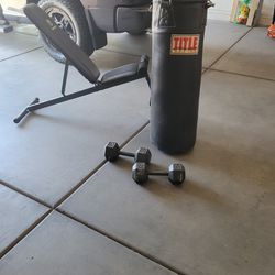 Punching bag and Bench And Weights 
