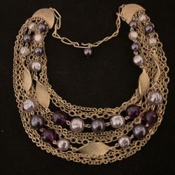 16” Vintage Gold Multi Strand And Purple Pearl Necklace..